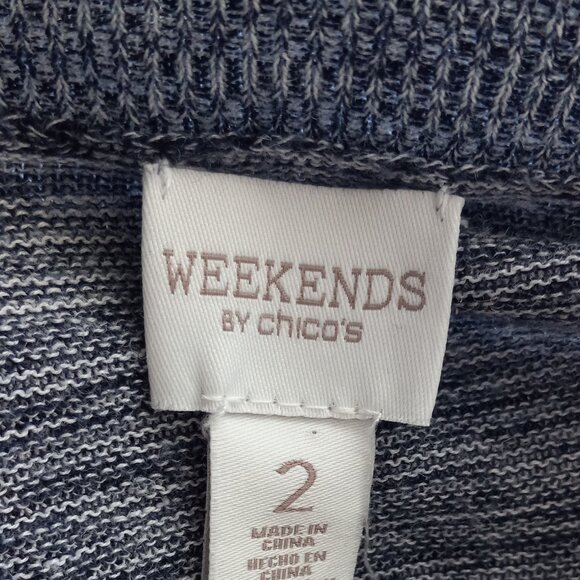 Weekends by Chico's Blue Marled Knit V-Neck Top sz 2 (12) Coastal Boho - Picture 5 of 5